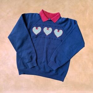 Hanes Navy Blue Sweater with Heart Design and Collar